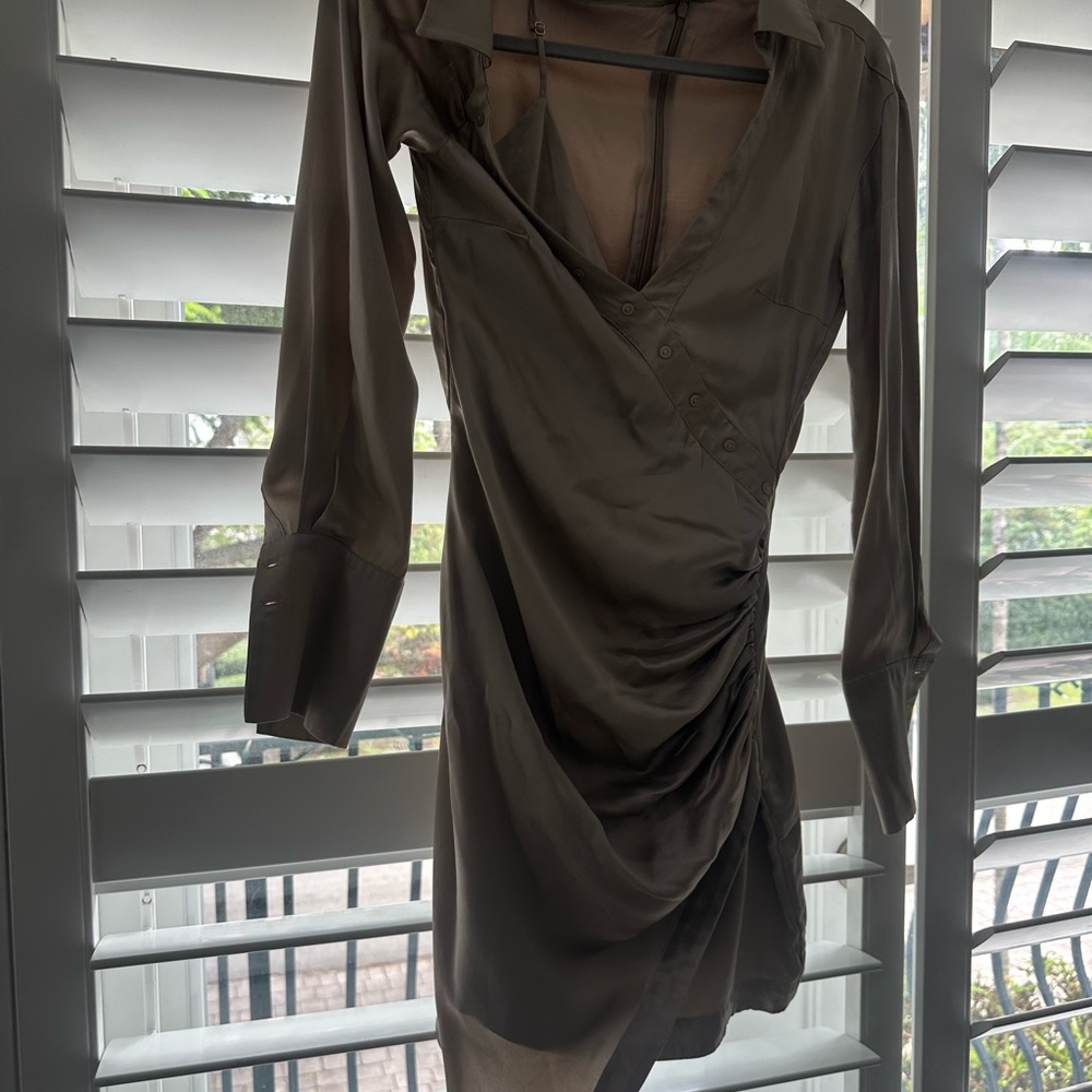 NICHOLAS Satin Long Sleeve Dress in Gray